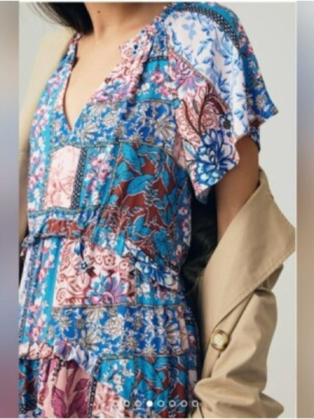 Anthropologie Robin Tiered Mini Dress Floral patchwork Size 2X Flowy Bohemian - Picture 13 of 13